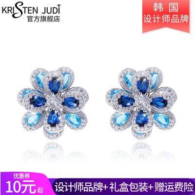 KRISTEN JUDI蓝色大花朵耳环女