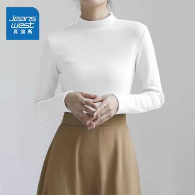 【任选2件49.8包邮】真维斯（Jeanswest）薄绒女士内搭半高领打底衫 纯白