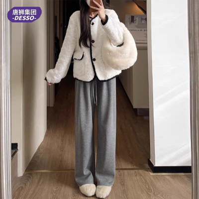 唐狮DESSO秋冬新款糯米裤高腰垂感宽松加绒直筒阔腿裤5