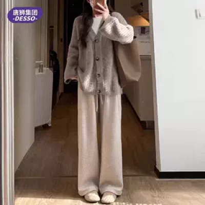 唐狮DESSO秋冬新款糯米裤高腰垂感宽松加绒直筒阔腿裤7