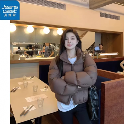 KYP真维斯女装肯豆风美拉德立领围脖短款男女加厚面包服秋冬美式