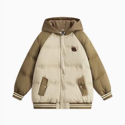 MQD男大童潮酷休闲保暖连帽羽绒服卡其色