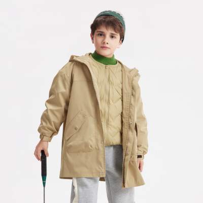 MQD【一衣三穿】男童中长款羽绒服卡其色/藏青色