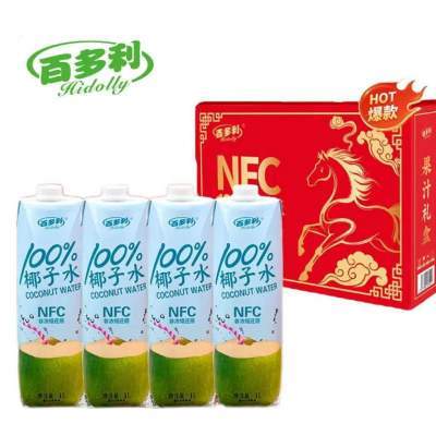 2026年百多利马年礼盒NFC椰子水苹果汁1L×4瓶鲜果压榨原汁原味